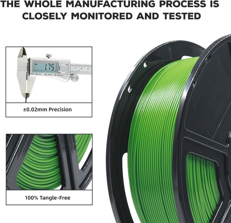 FLASHFORGE PLA Filament 1.75mm, 3D Printer Filament 1kg (2.2lbs) Spool, Dimensional Accuracy +/- 0.02mm, 3D Printing Filament Easy to Use and Fits for Most FDM 3D Printers (Green) - Image 3